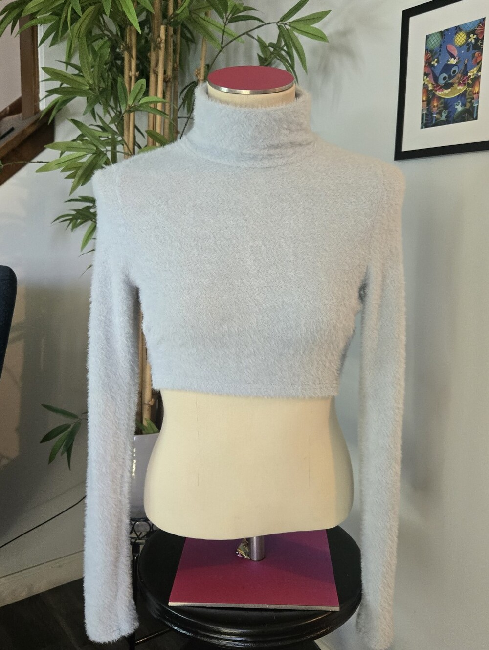 Dolls Kill New Pink Fuzzy Powder Blue Open Back Top w tie - New Without Tags